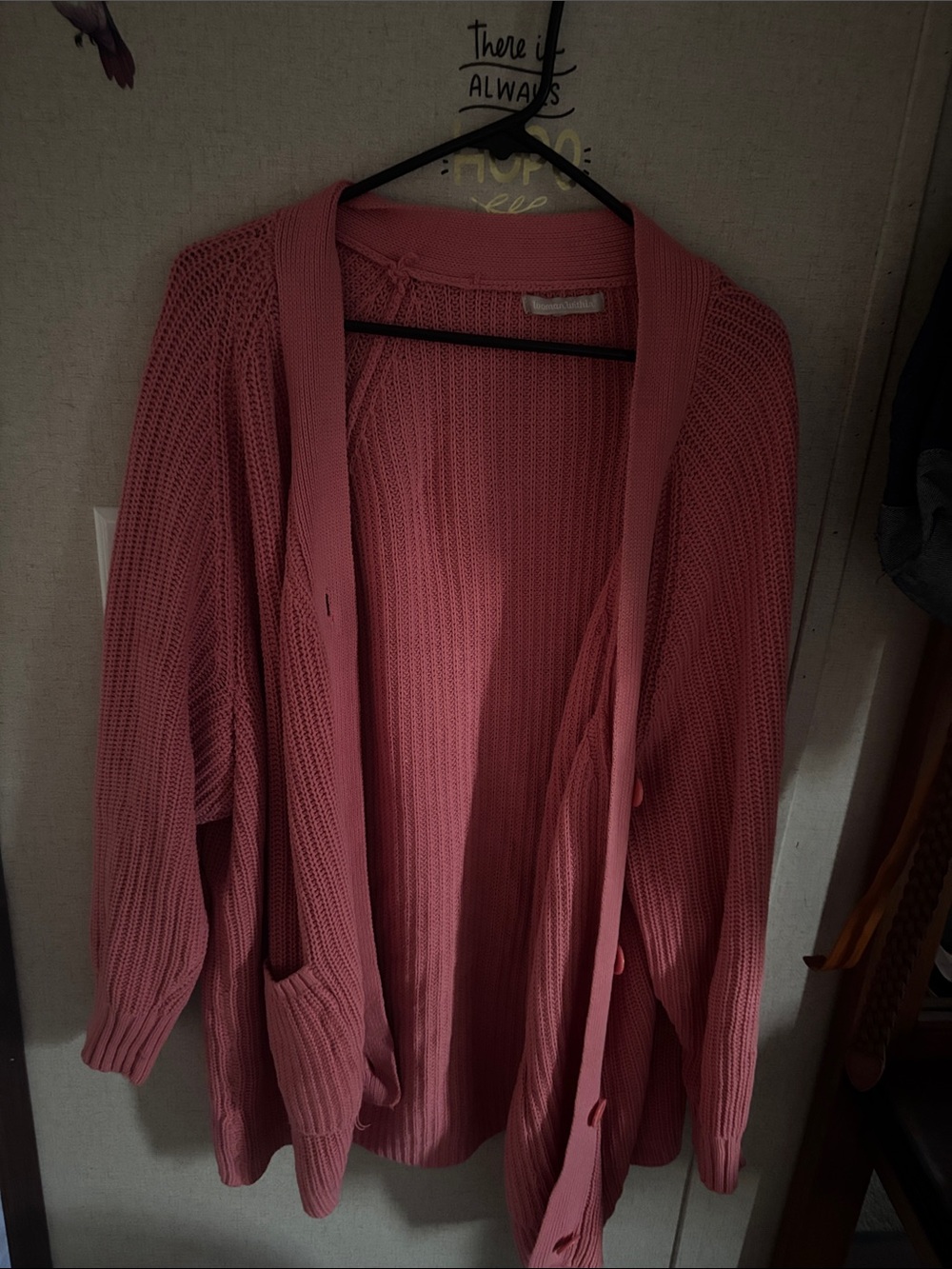 Pink Open-Weave Button Cardigan Sweater